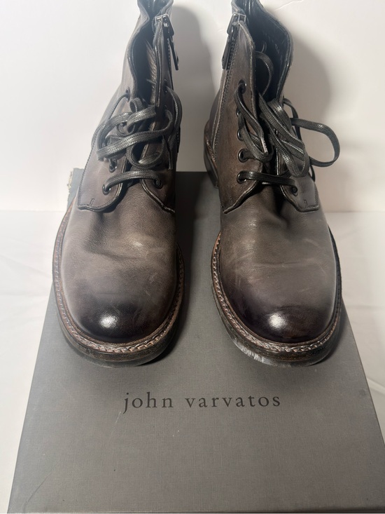 John Varvatos Dark Brown Leather Lace-Up Combat Boots main image 9